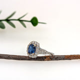 Hanshika 14K White Gold 2.18cts Ceylon Sapphire Diamond Ring | Cushion 8x6mm