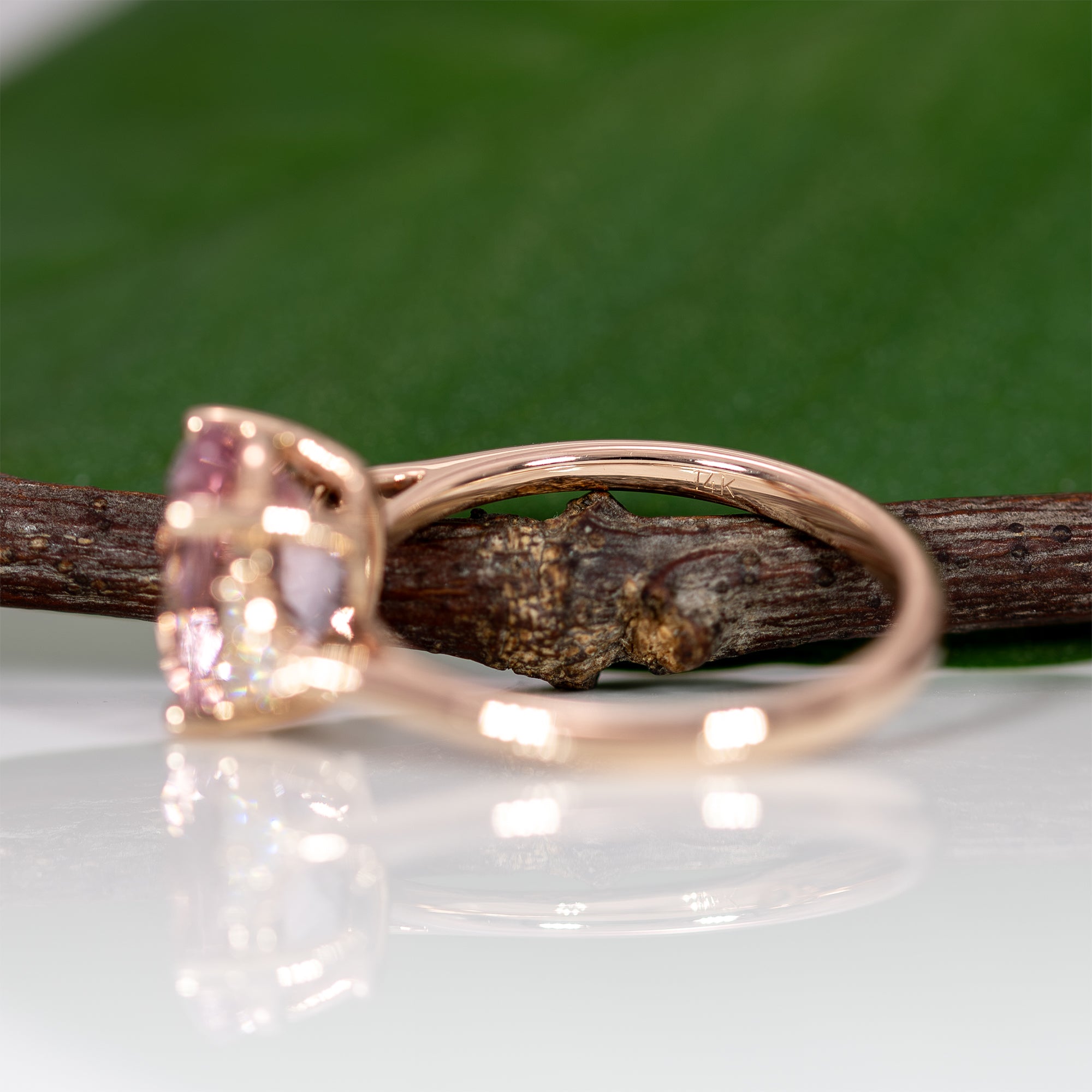 14K rose gold Cor de Rosa morganite ring with diamond accents