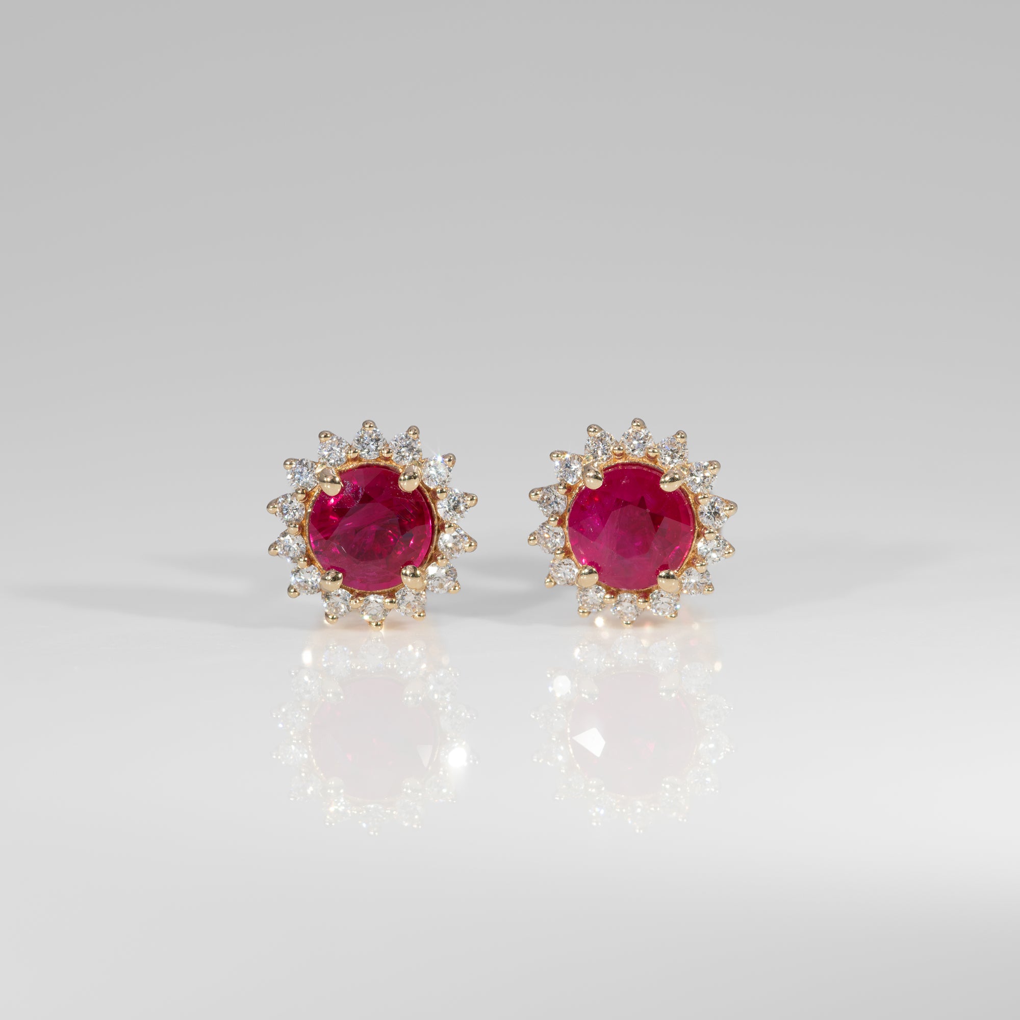 14K yellow gold burma ruby earrings