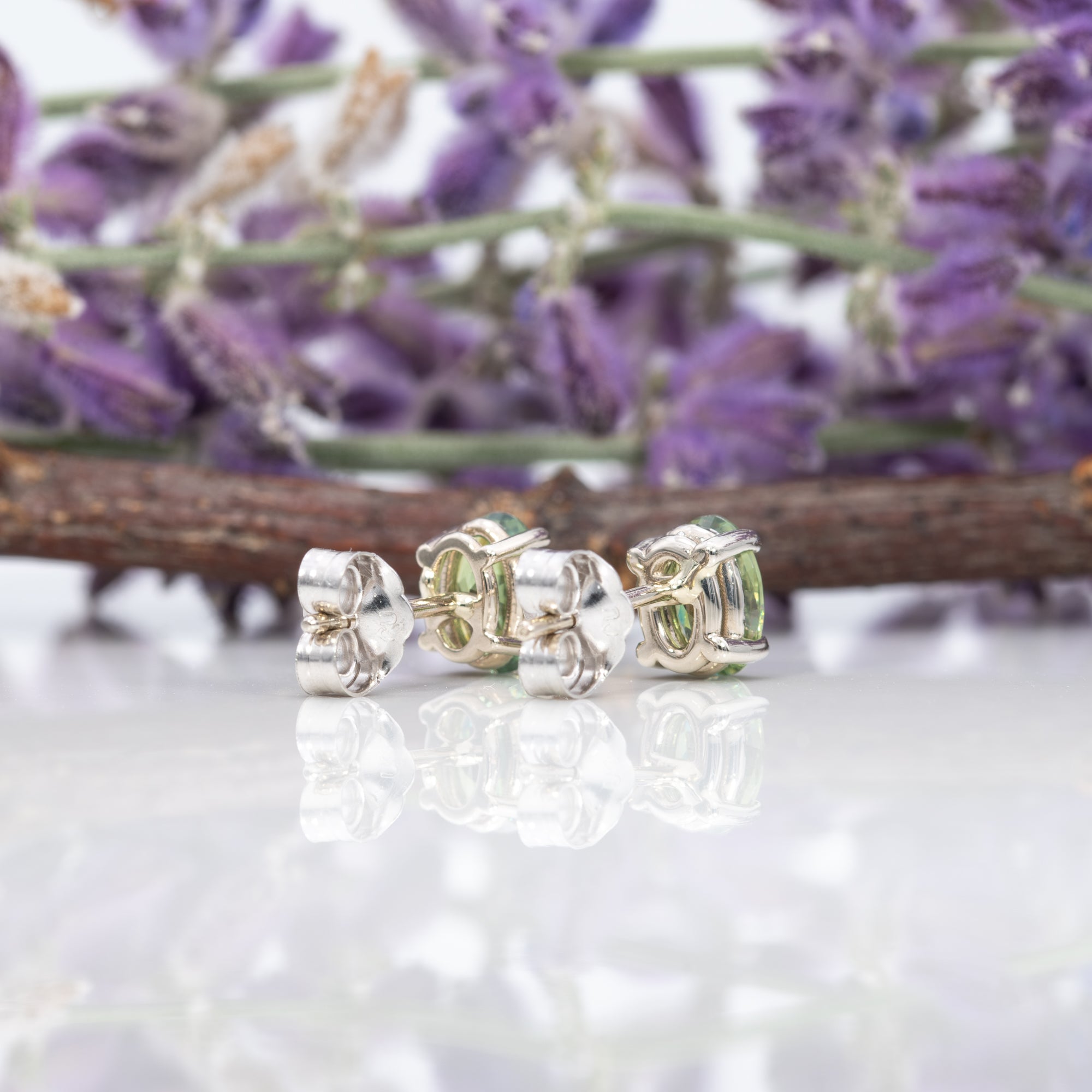 14K white gold demantoid garnet earrings