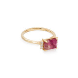 Olwen | 1.68ct Bicolor Tourmaline & Diamond Ring in 14K Yellow Gold – Emerald Cut 8×6mm – Bi-Color/Multi-Color Bicolor Tourmaline