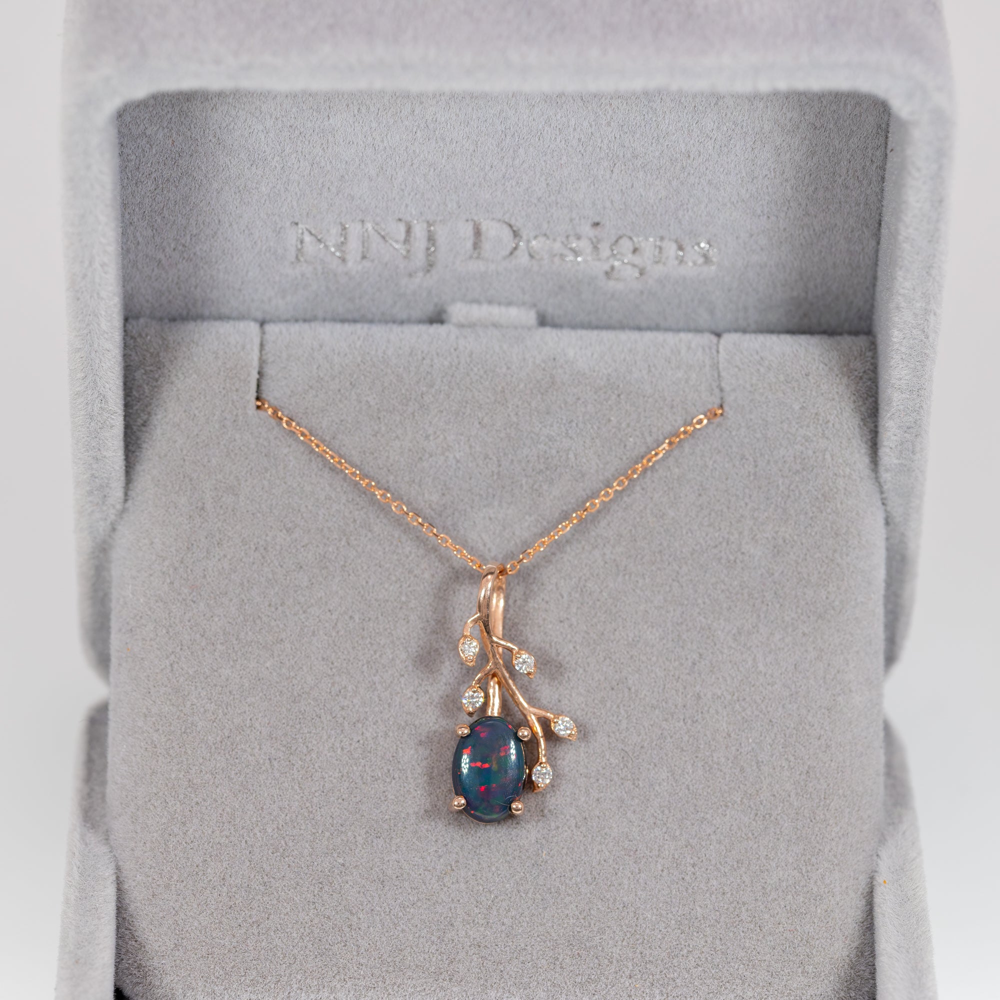 14K rose gold black opal pendant
