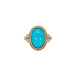 14K yellow gold turquoise cabochon ring with diamond accents