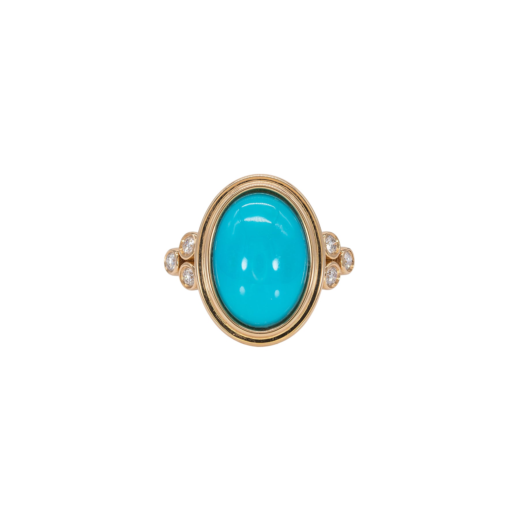 14K yellow gold turquoise cabochon ring with diamond accents