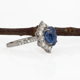 Irmak Solid 14k Gold GIA Certified Blue Sapphire Ring with Natural Diamonds Accents, Oval 8x6mm