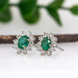 Alice 14K White Gold 0.55cts Emerald Diamond Stud Earrings | Oval 5X4mm