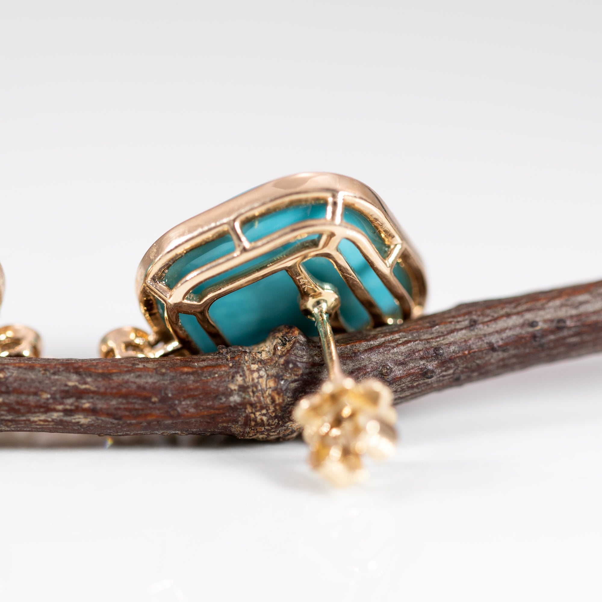 14K yellow gold sleeping beauty turquoise earrings