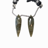 Natural Untreated Labradorite | Drilled Matching Pair | Upside Down Briolette Shape- Side Drilled Beautiful Faceted Gem | 28x8mm