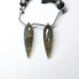 Natural Untreated Labradorite | Drilled Matching Pair | Upside Down Briolette Shape- Side Drilled Beautiful Faceted Gem | 28x8mm