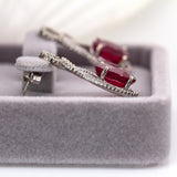 Estate 14K White Gold Ruby and Diamond Accents Earrings | Oval 10x8mm