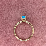 Turquoise Ring w Earth Mined Diamonds in Solid 14K Yellow Gold Round 5mm