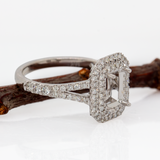 Modern East–West Emerald-Cut Semi-Mount Ring with Pavé Diamond Accents, Elegant 14K Gold Design Ready for Your Center Stone