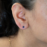 Blue Sapphire Stud Earrings in Solid 14K Gold | 3-Prong Round Solitaire Dainty Gemstone Earrings | Natural Sapphire Jewelry, 3mm 4mm 5mm 6mm