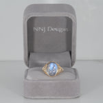 14K yellow gold rainbow moonstone cabochon ring with diamonds