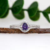 Aura 14K Solid White Gold Purple Sapphire and Natural Diamonds Ring | PE 6x4mm