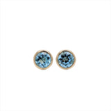 6mm Bezel Round Sky Blue Swiss Topaz Solitaire Stud Earrings in Solid 14K Gold