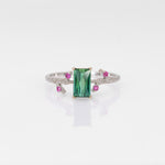 14K white gold indicolite tourmaline ring with pink sapphire accents