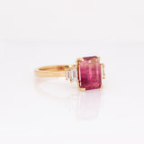 Calluna 14k Solid Gold Bi-color Tourmaline Ring with Natural Diamond Accents | 9x7mm