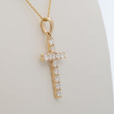 Lab Diamond Cross Pendant in Solid 14K Gold – 3mm Elegant Minimalist Faith Necklace