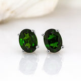 Alvira 14K Solid Gold Chrome Diopside Solitaire Studs | OV 8x6mm