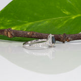 14K white gold pear alexandrite ring with diamond halo