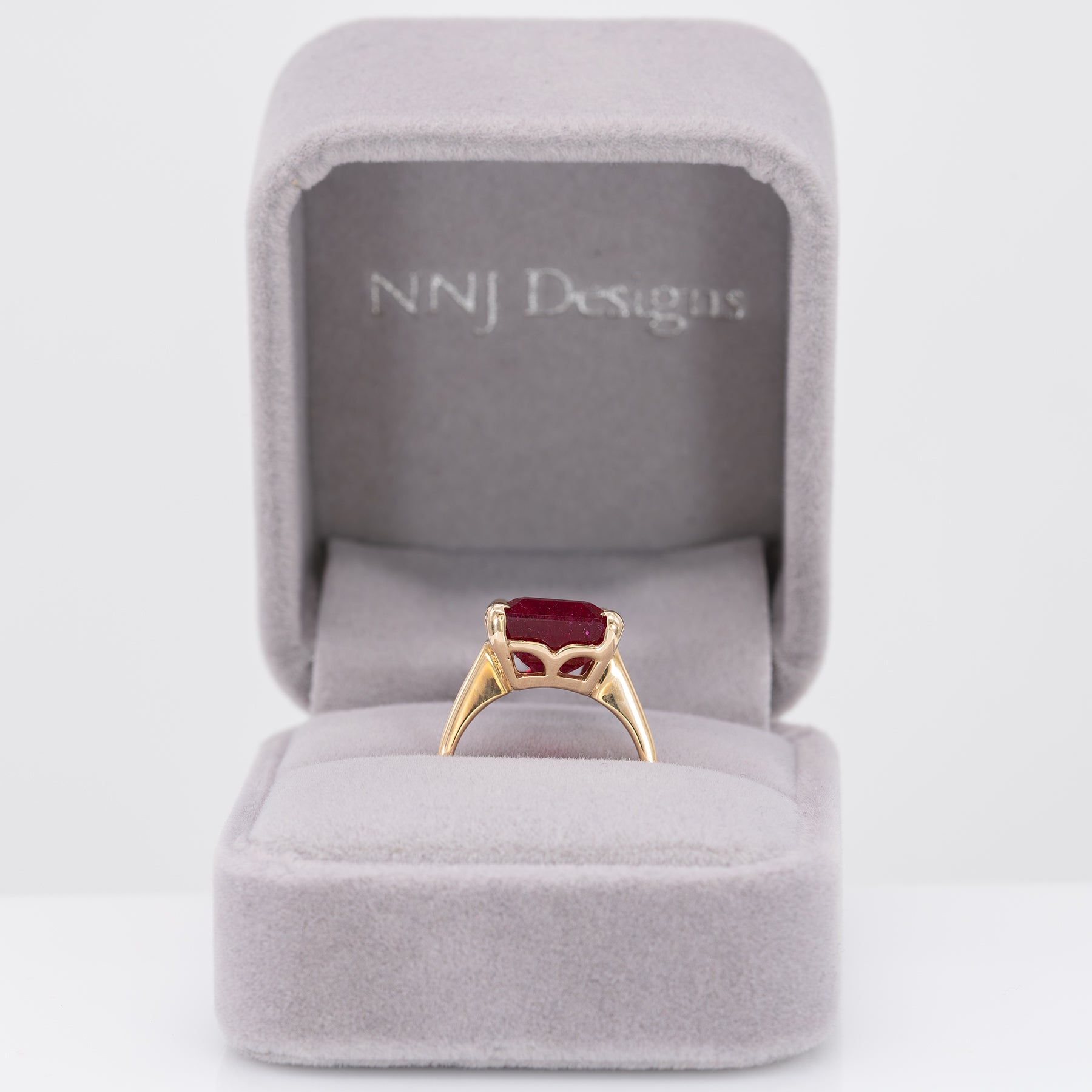 10K yellow gold Madagascar ruby emerald-cut estate ring