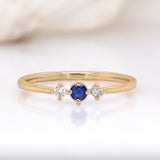 Jeannie 14K Yellow Gold AAA Ceylon Blue Sapphire and Diamond Ring | Round 3mm