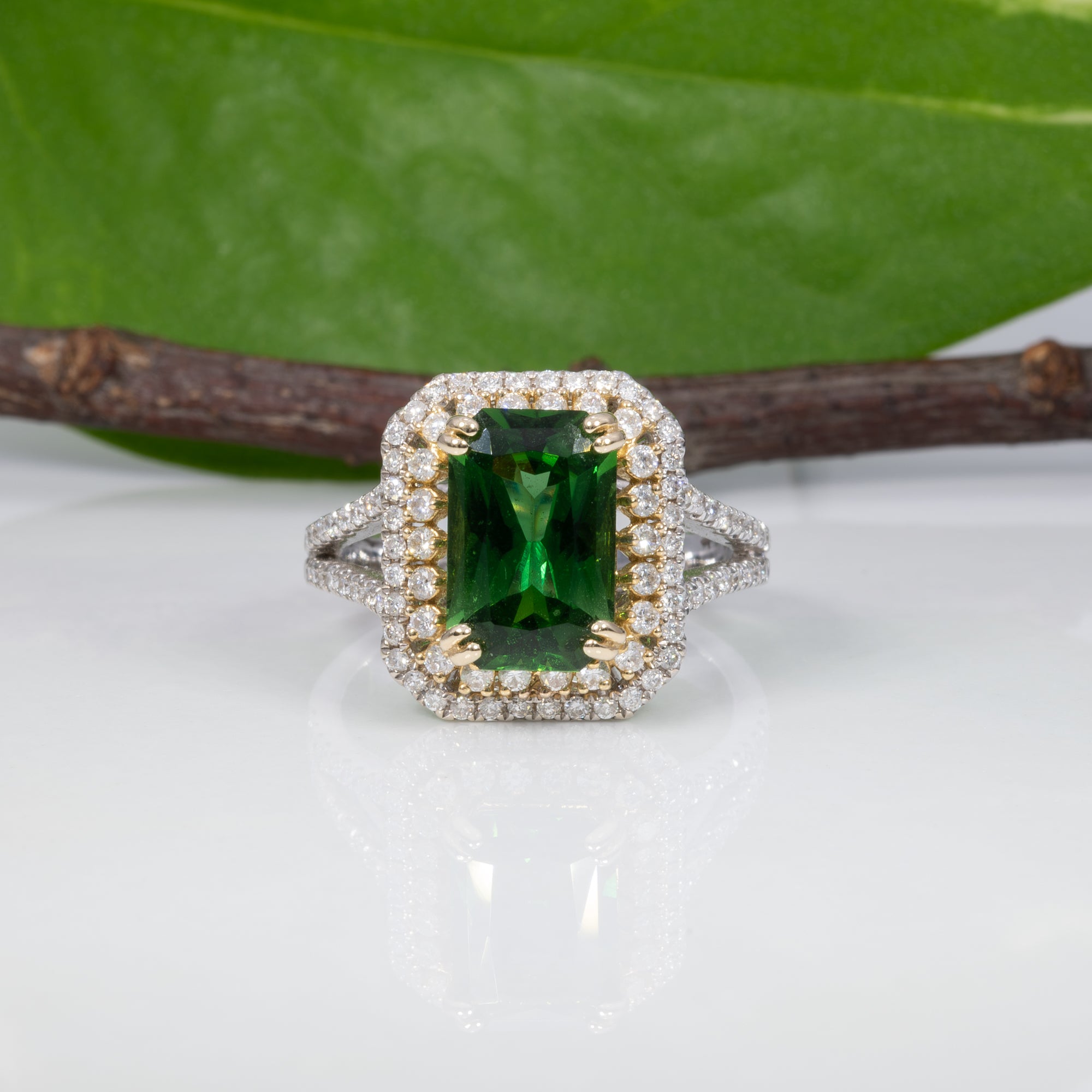 14K white & yellow gold chrome tourmaline ring