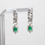 14K white gold convertible Colombian emerald hoop and drop earrings