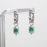 14K white gold convertible Colombian emerald hoop and drop earrings