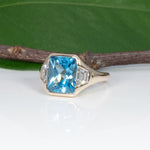 14K yellow gold London blue topaz ring with lab diamond accents