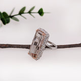 celine 14k white gold 20.04cts pink tourmaline diamond ring | emerald cut 25x10mm