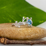 Eulalia Solid 14k Gold Aquamarine Ring with Earth Mined Diamond Accents, Trillion 5mm