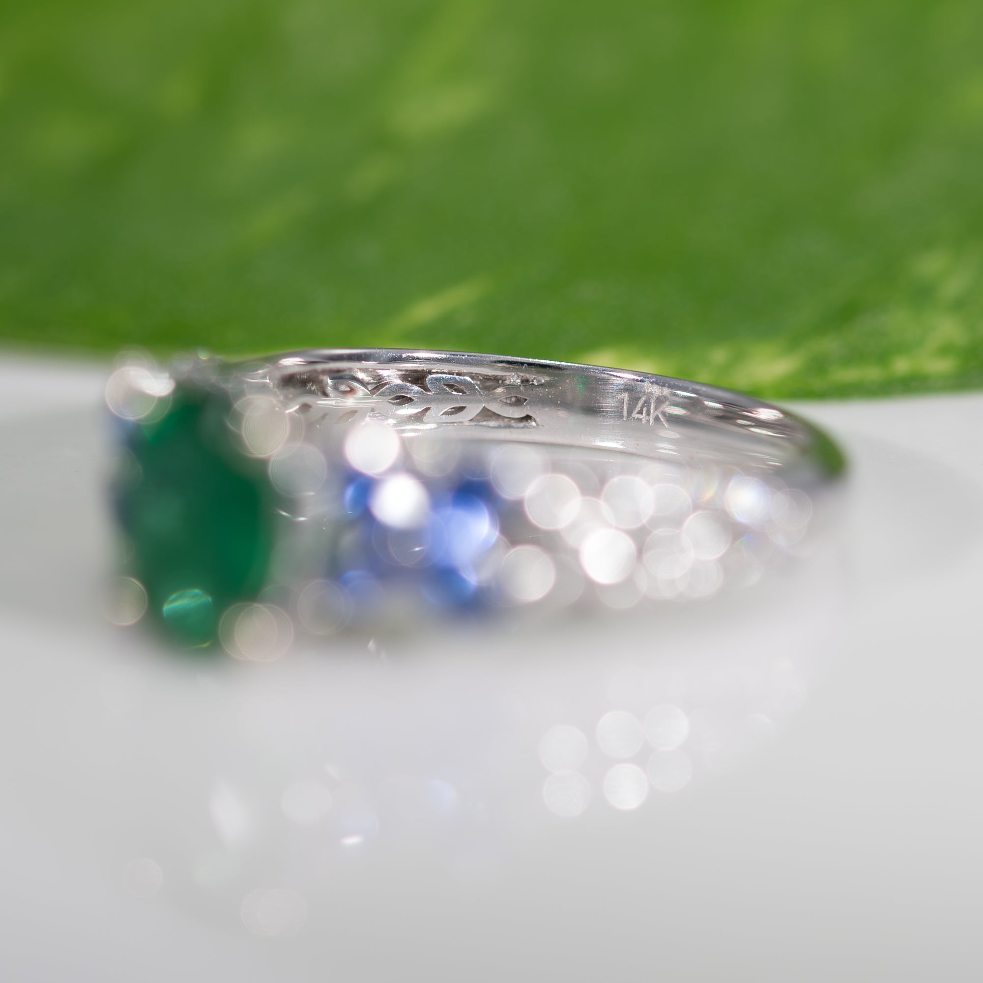 14K White Gold Zambian Emerald Ring