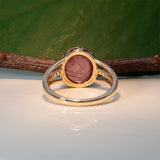 14K yellow gold star ruby cabochon ring with diamond accents