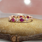 Vexa Solid 14k Gold Ruby Band Ring with Natural Diamonds Accents, Pear 5x3mm