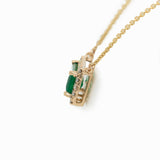 Yelina Solid 14k Gold Colombian Emerald Necklace with Natural Diamonds Accents 11x4mm