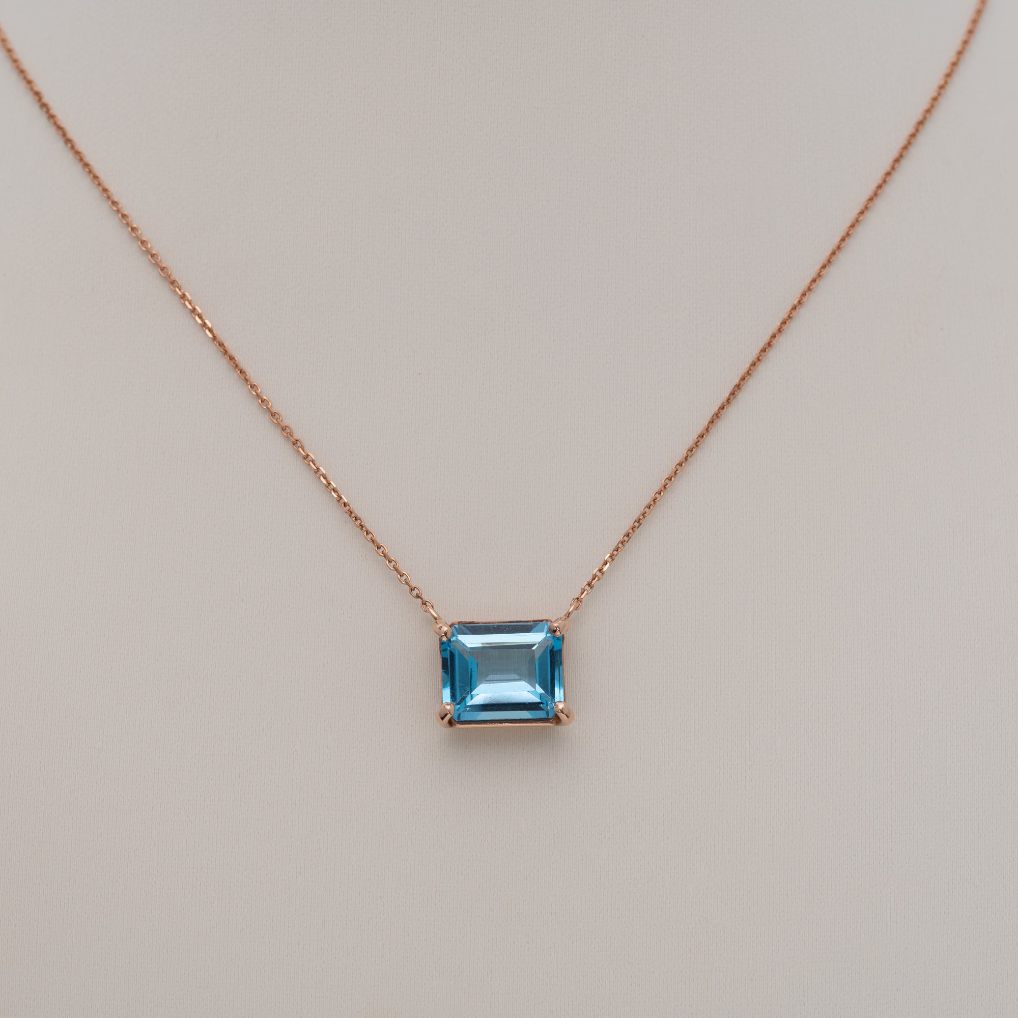 14K Rose Gold Swiss Blue Topaz Necklace