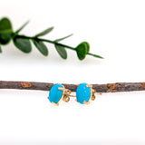 8x6mm Oval - 14K Solid Gold Sleeping Beauty Turquoise Solitaire Studs