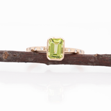 Noor Solid 14k Gold Peridot Ring with Natural Diamonds Accents, Emerald cut 7x5mm