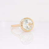 Sandra Round Prasiolite Solitaire Ring: Solid 14k Yellow Gold, 12mm Gemstone
