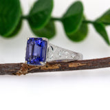 Maitri 14K White Gold Tanzanite Diamond Ring | Emerald cut 9x7mm