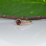 14K yellow gold red spinel ring with pink sapphire accents