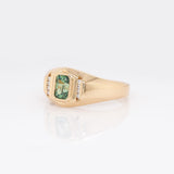 Meghna Demantoid Ring with Natural Diamond Accents: 14k Solid Gold, Emerald cut 6x4mm