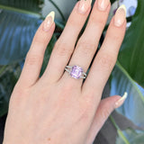 6.4Ct Natural Kunzite Ring with Natural Diamonds Accents: Solid 14K Gold, 11x9mm