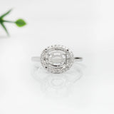 Lovely East West Oval Ring Semi Mount with a Halo of Natural Diamond Accents in Solid 14k Gold | Oval Shape | Customizable