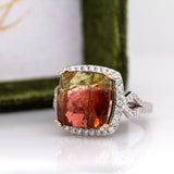Noelle 14K White and Yellow Gold Bi-Color Tourmaline Diamond Ring | Cushion 13mm
