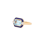 Arabella Sky Topaz Ring with Natural Diamonds Accents: 14k Solid Gold, Emerald cut 8x6mm