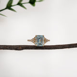 aquamarine 2.30 carat engagement ring in 14k white yellow gold | emerald cut 9x7mm