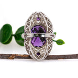 Statement 14K White Gold Amethyst Diamond Ring